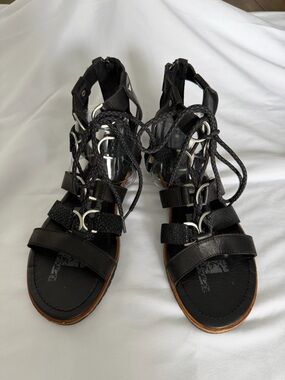 Sorel Black Lace-Up Gladiator Sandals - Women's